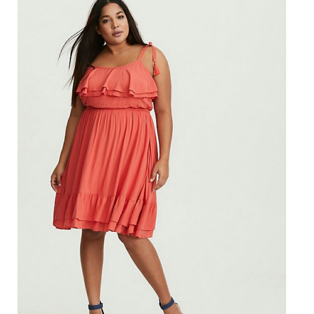 Torrid Coral Ruffle Challis Dress